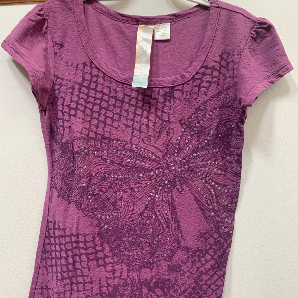 Fresh Brewed Purple Butterfly sequin T-shirt  - Size M